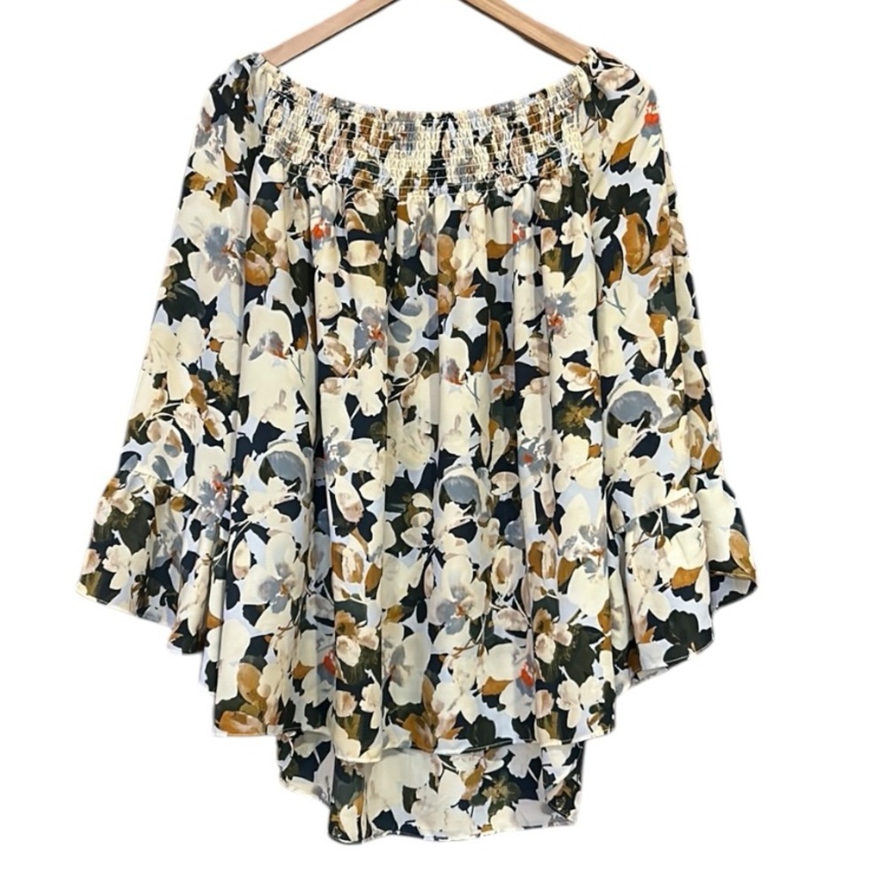 Zac & Rachel Women’s Floral Bell Sleeve Lightweight Loose Fit Blouse Size 2X